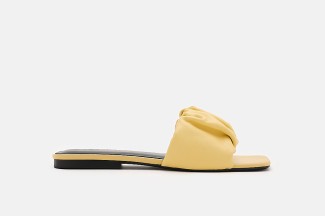 H1-9 Yellow Ruched Leather Slip On Slides